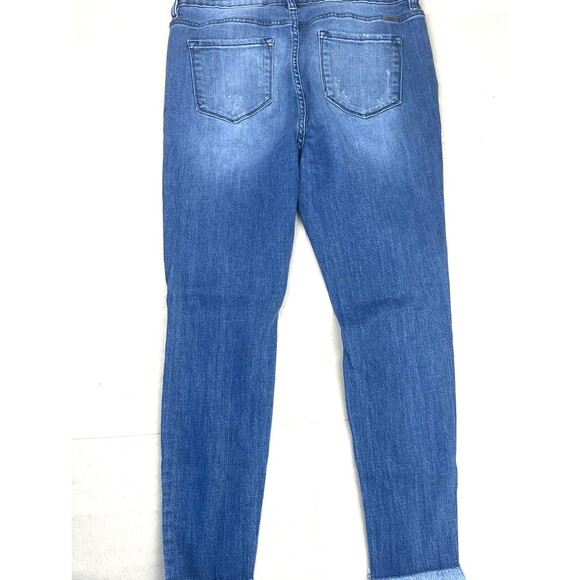 KanCan Button Fly Denim Jeans Women's XL Distressed Frayed Hem Blue High Rise - Picture 9 of 16